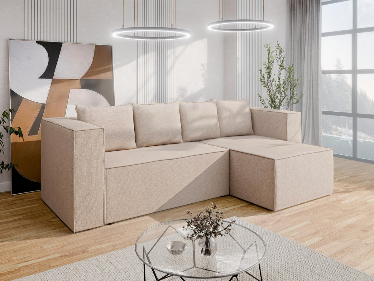 ECKSCHLAFSOFA AURIX Schlafsofa mit Bettkasten, Beige - Beige, Holz (150/244cm) - Panda Möbel
