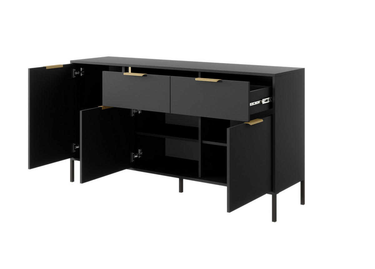 SIDEBOARD Valdi B 153 cm Anthrazit / Gold - mit 3 Türen und 2 Schubladen - Anthrazit/Gelb, Holz/Holzwerkstoff (153/81/39cm) - Ravio