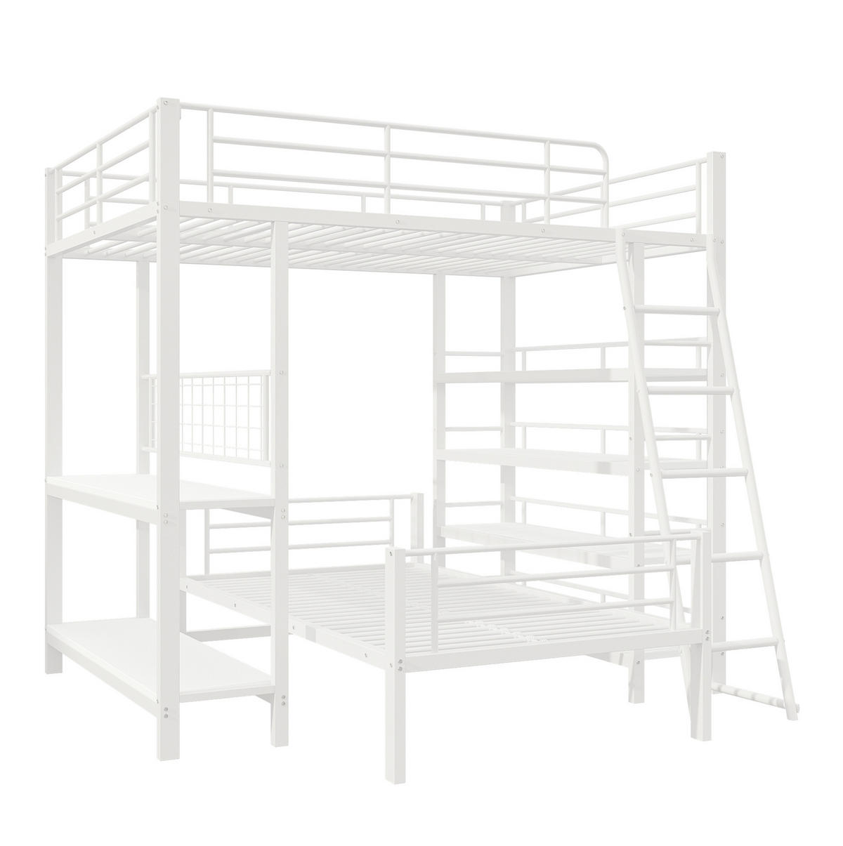 HOCHBETT 140/200 cm Weiß Multifunktionsbett mit Ablagefächern mit Matratze - Weiß, Metall (140/200cm) - OKWISH