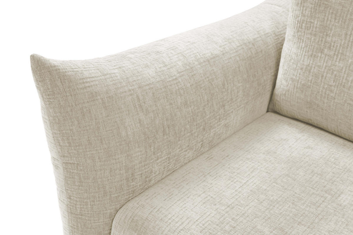 SOFA ADEL - Schlaffunktion Und Bettkasten, Wellenfederung, PUR-Schaum, Schwarze Metallfüße lose Rückenkissen, freistehend, 240x108x75 cm Ecru - Ecru, Holz/Textil (240/75/108cm) - DomoHome