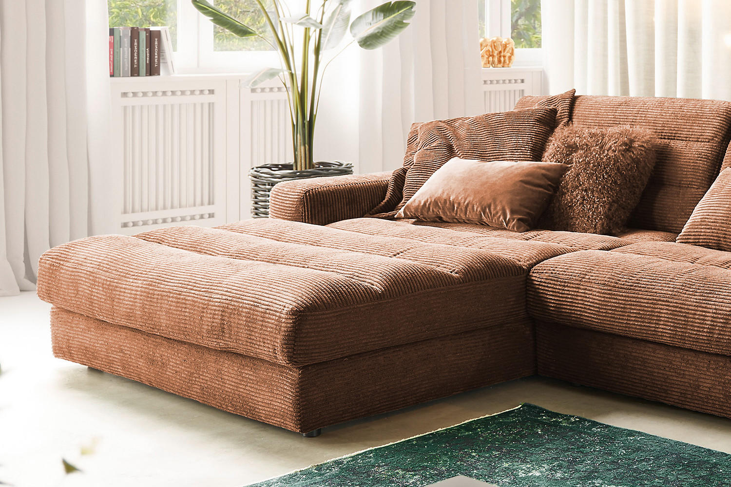 ECKSOFA XL LANA Braun Cord - Dunkelbraun/Schwarz, Textil (416/205cm) - KAWOLA