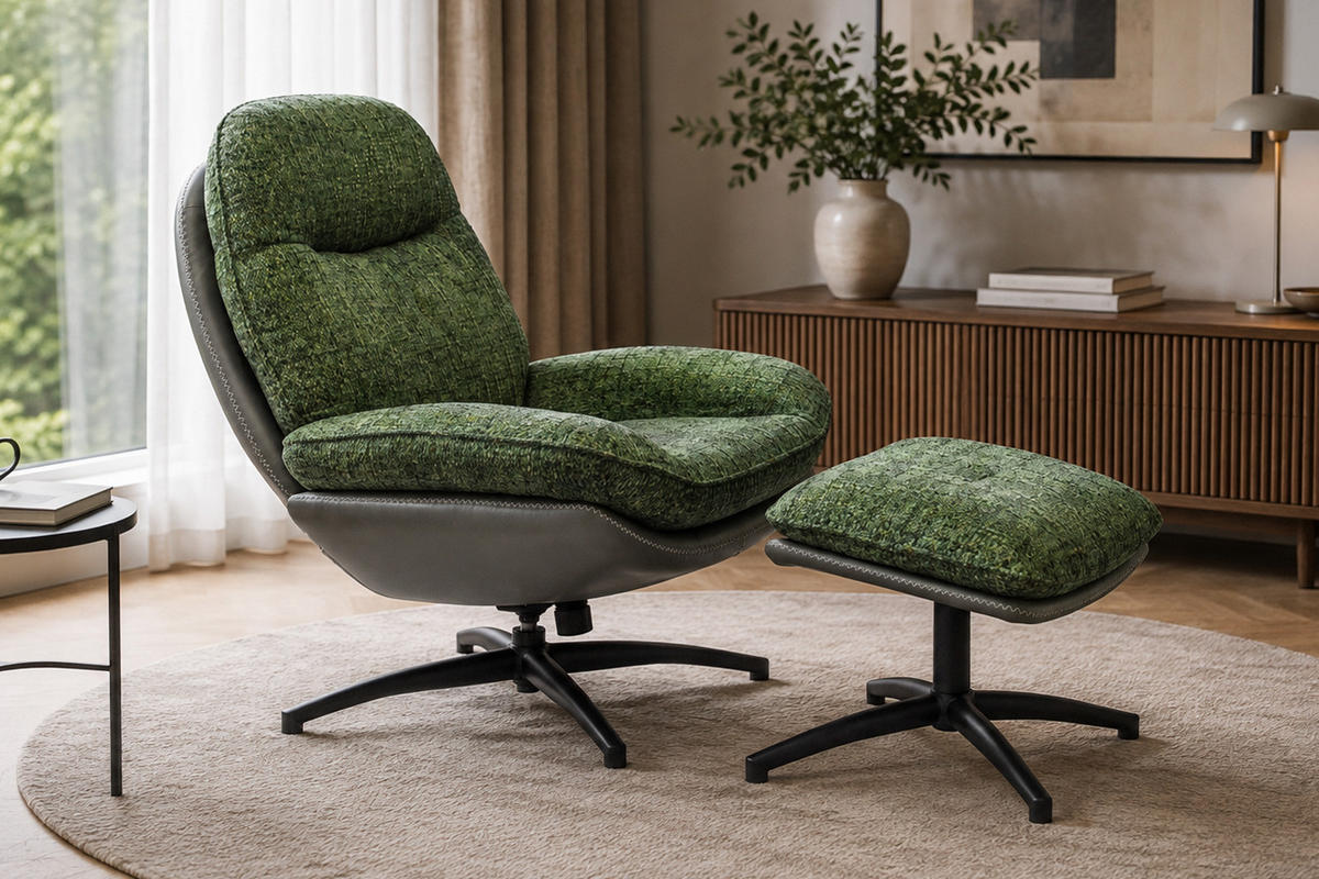 DREHSESSEL Genua, Webstoff, Grün - Grün, Textil (93/99/78cm) - dasmöbelwerk