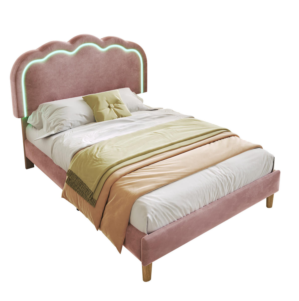 POLSTERBETT 90/200 cm Rosa aus Samt mit LED-Kopfteil - Pink, Textil (90/200cm) - OKMYHOME