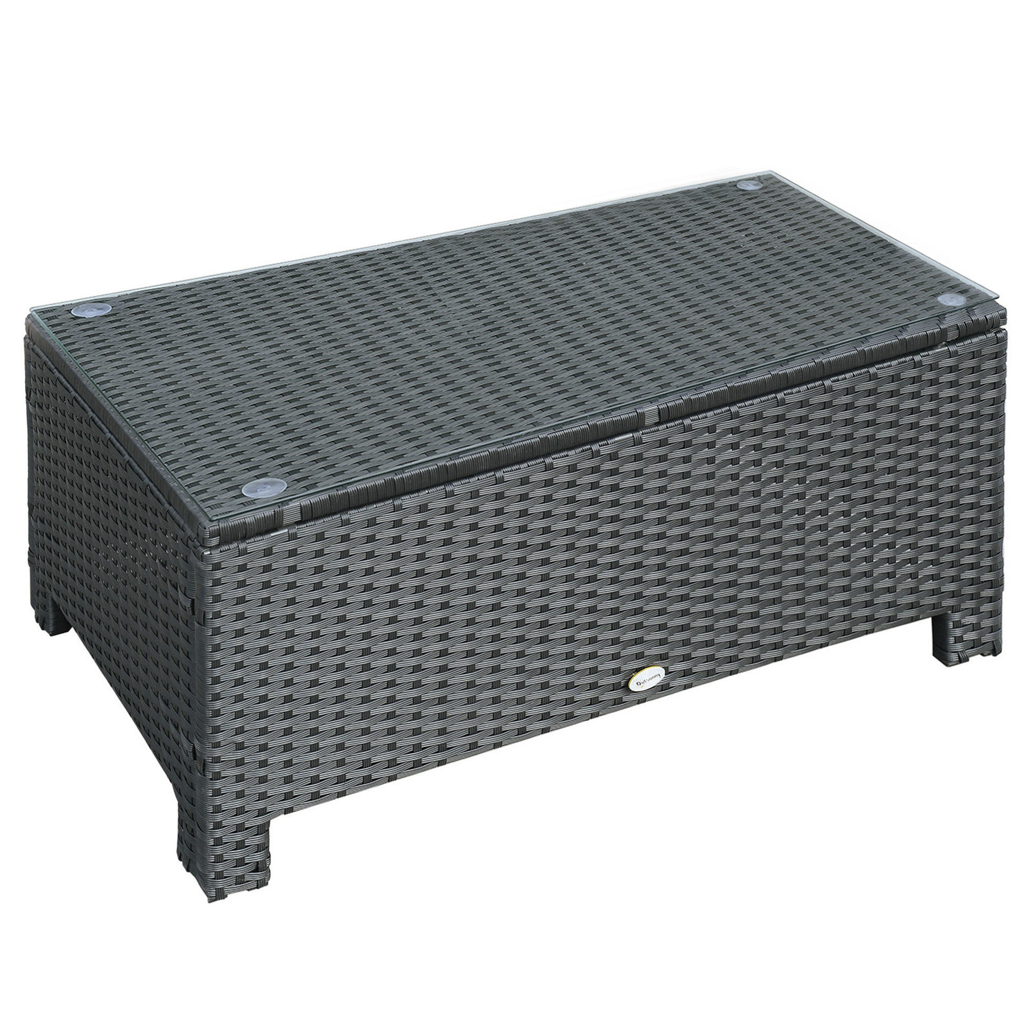 COUCHTISCH, Schwarz, Metall, PE-Rattan, Gehärtetes Glas - Schwarz, Kunststoff (85/50/39cm) - Outsunny