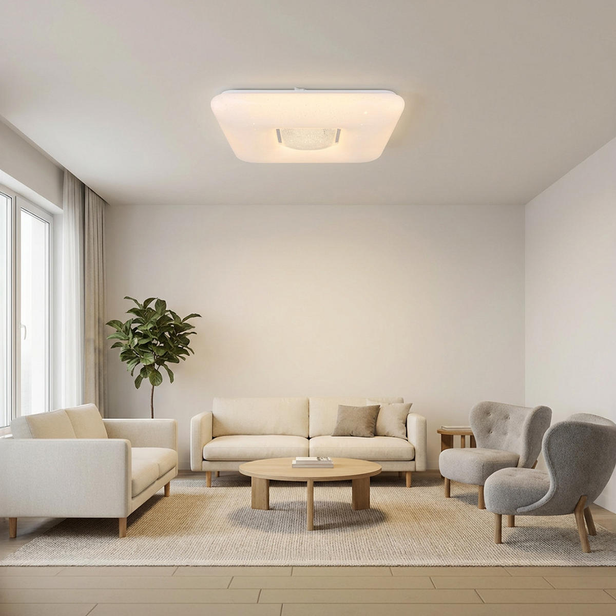 2X LED DECKENLEUCHTE TRYSTAN Chrom Weiß - Weiß, Metall (43/43/8cm) - Globo Lighting