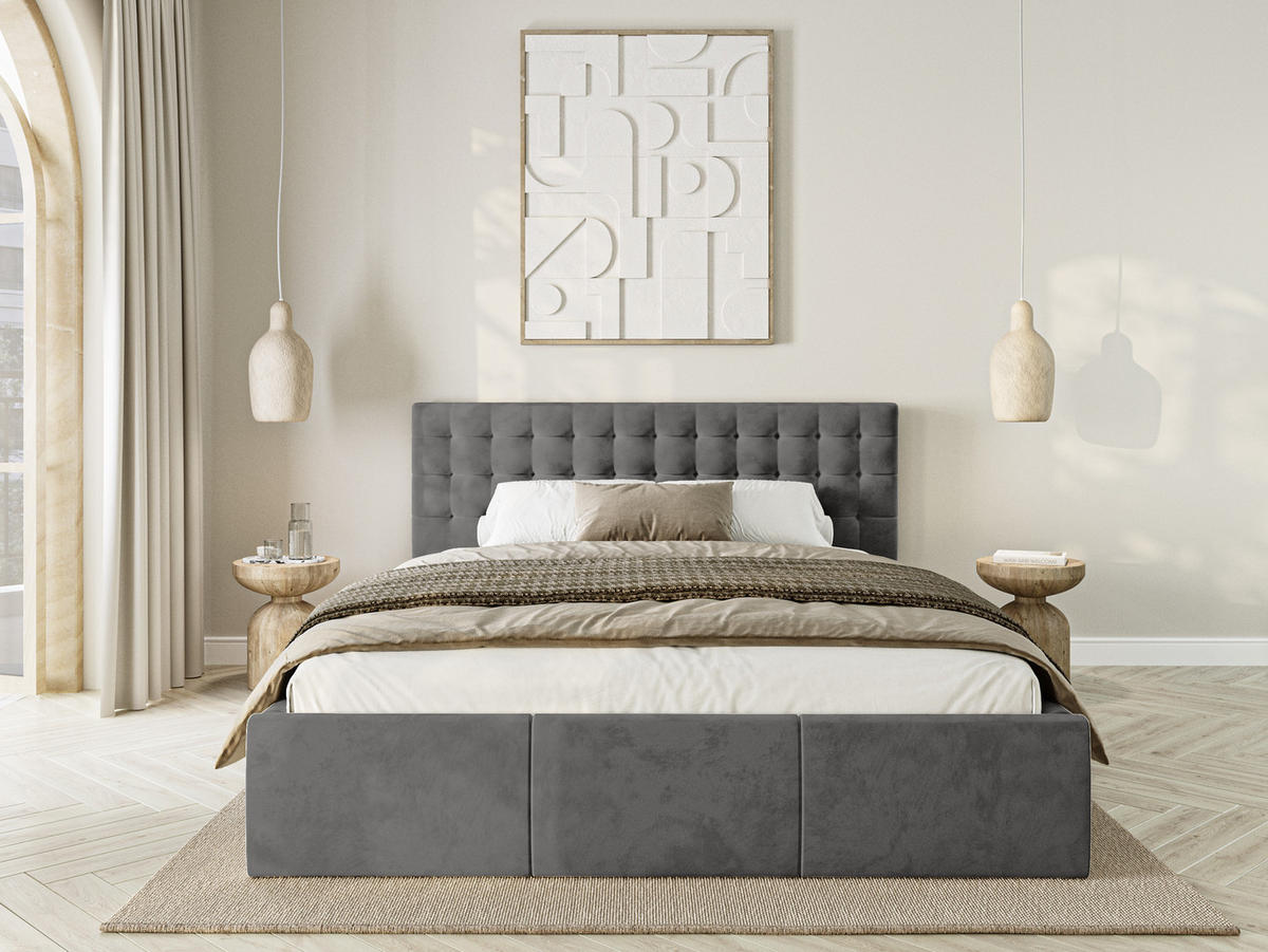 POLSTERBETT Lindos 140x200 cm, Grau - Grau, Textil (140/200cm) - Fedve