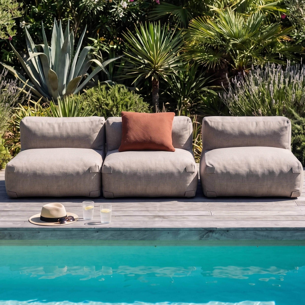 GARTENSOFA mit 3 Sitzplätzen, Sandfarbe - Gelb, Textil - Oviala