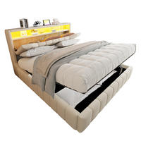 POLSTERBETT 180x200 cm in Beige mit Bettkasten, LED-Beleuchtung und USB-/USB-C-Anschlüssen - Beige, Textil (180/200cm) - IVMEU