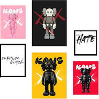 POSTER Set Mit 6 Messaggio Iconico Di Kaws A3 & A4 Schwarzer Rahmen - Schwarz, Papier (29/3/42cm) - Nacnic