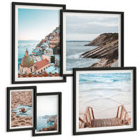 BILDER SET 5er Set - 50x50 cm & 20x30 cm & 40x60 cm Schwarzer Rahmen - Berglandschaften und Wasserfälle - Schwarz, Kunststoff (40/60cm) - TULUP
