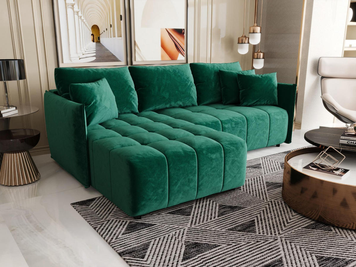 ECKSOFA mit Schlaffunktion ONIL L Monolith 37 Links - Grün, Textil (245/175cm) - Bedante