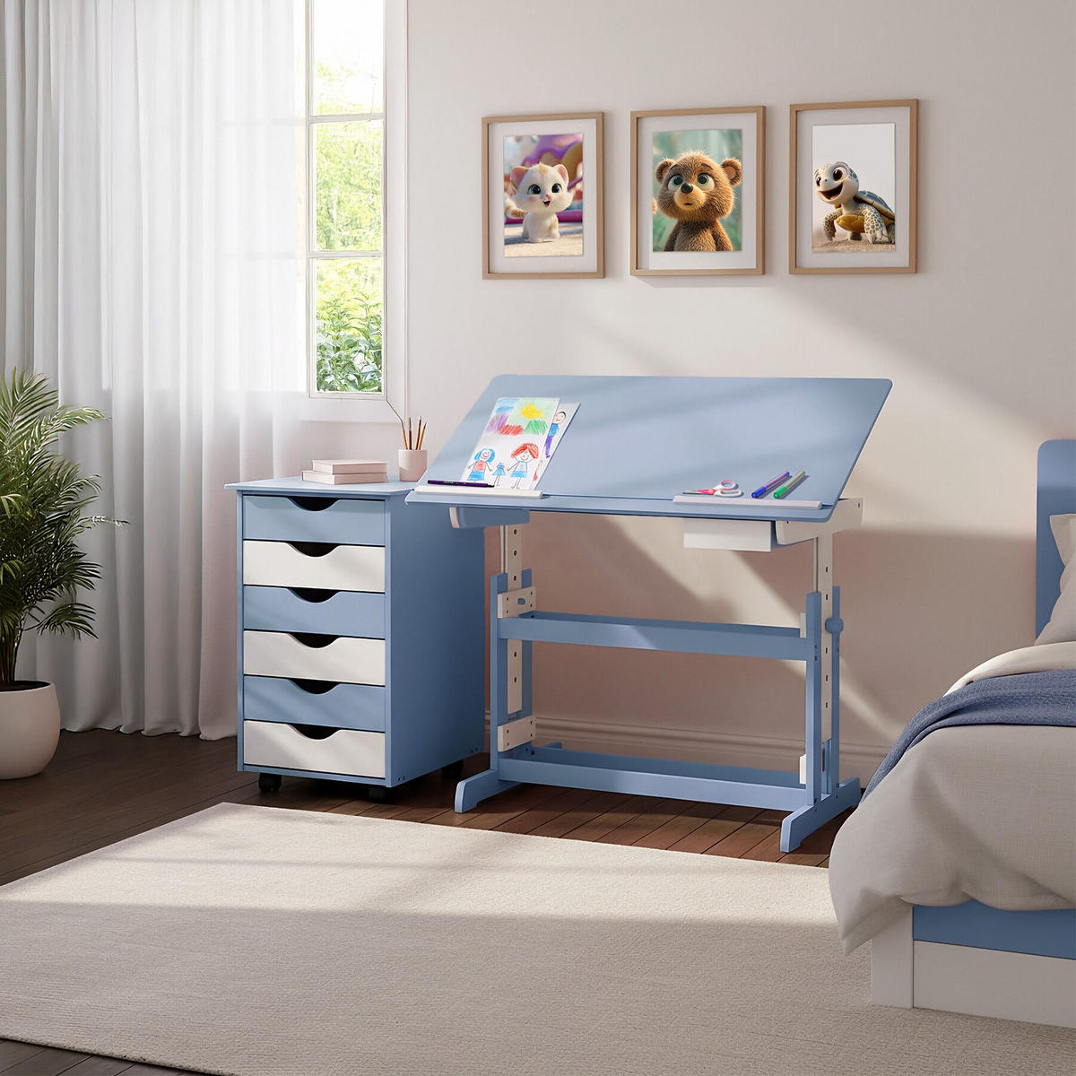 SCHREIBTISCH ,pflegeleicht,blau - Blau, Holz (55/94/109cm) - tectake