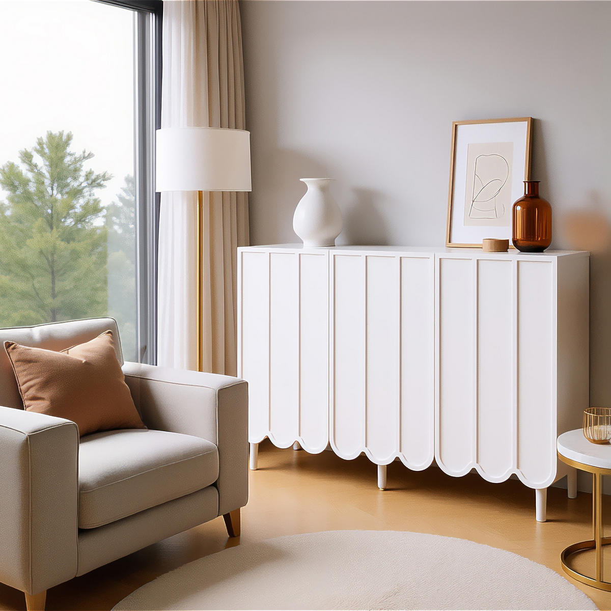 SIDEBOARD mit 3 Türen & 3 Schubladen, Weiß & Holzoptik, 160 x 40 x 80 cm - Weiß, Holzwerkstoff/Metall (120/80/35cm) - Urban Meuble