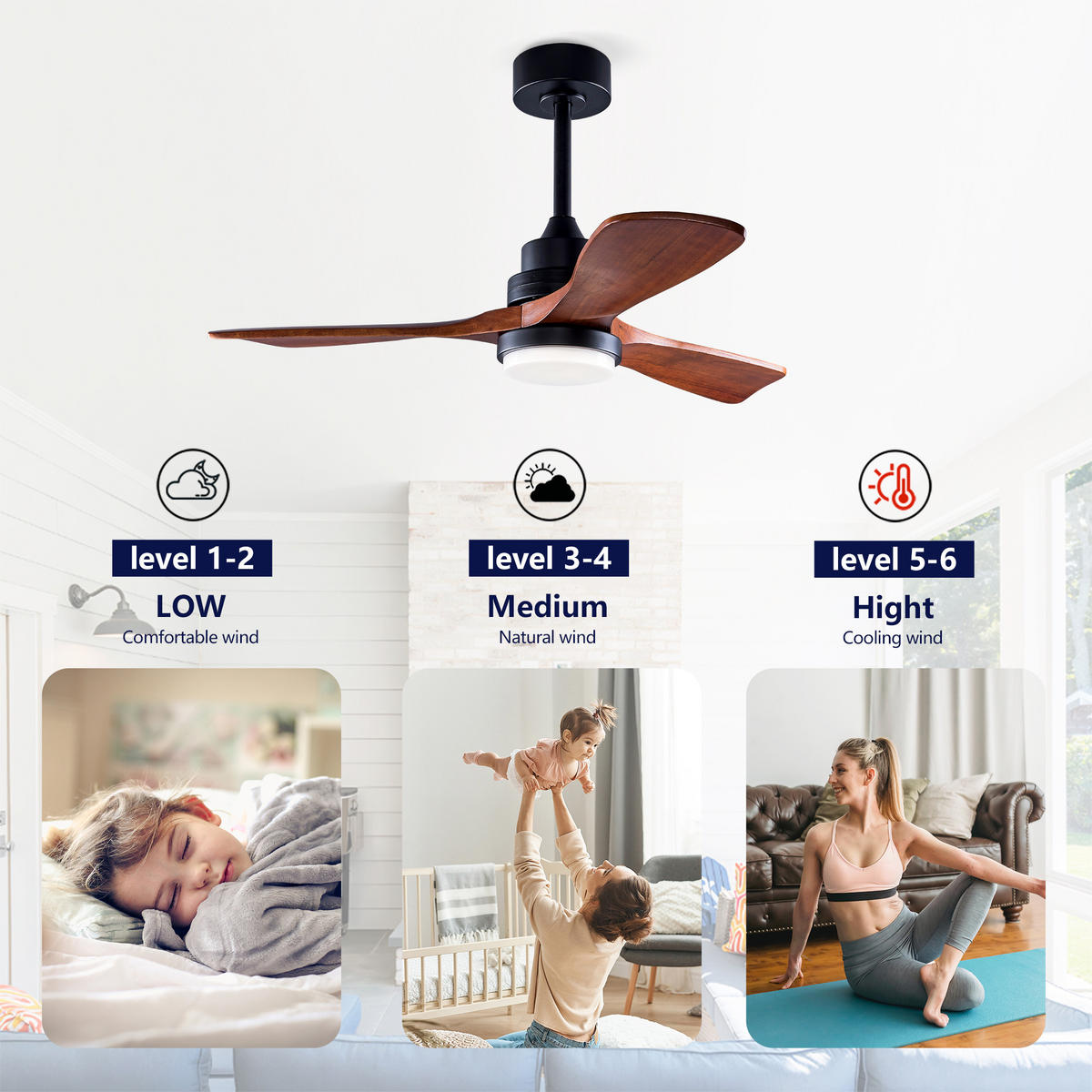 DECKENVENTILATOR DE-16240 42 Zoll mit Fernbedienung & reversibel - Walnussfarben, Holz/Metall (107/107/45cm) - ComfortXL