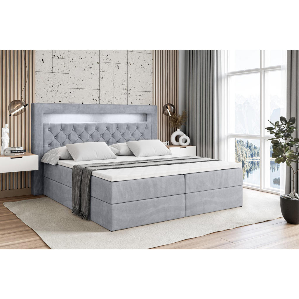 Thumbnail - Altdecor Boxbett, Hellgrau, Holzwerkstoff, Höhe ca. 19 cm, 120x200 cm, Schlafzimmer, Betten, Boxspringbetten