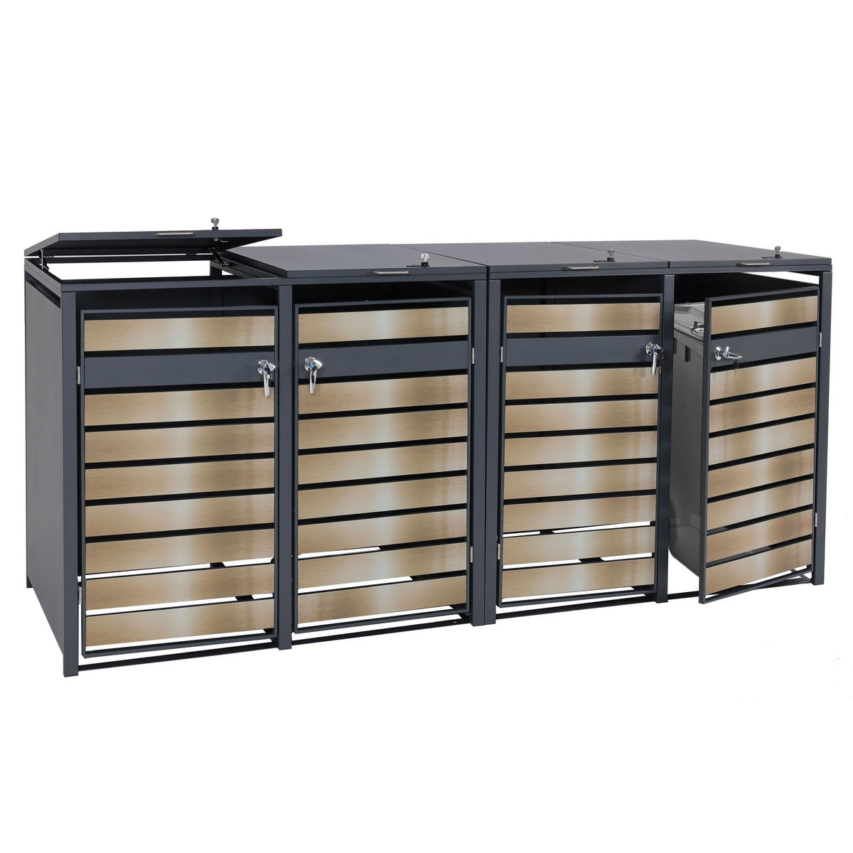 MÜLLTONNENBOX 4er 117x264x80cm Anthrazit Gold - Goldfarben, Metall (264/117/80cm) - PROREGAL