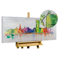 RUČNE MAĽOVANÝ AKRYLOVÝ OBRAZ 120/60 cm, sivý, krajinný motív - sivá, drevo/textil (120/60cm) - KUNSTLOFT
