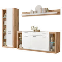 WOHNWAND weiß matt, Evoke Eiche, Wohnkombination Set 3-teilig 298 cm - Eichefarben/Silberfarben, Glas/Holzwerkstoff (298/195/43cm) - Furn.Design