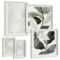 BILDER SET 5er Set - 50x50 cm & 20x30 cm & 40x60 cm Weißer Rahmen - Leuchtende, abstrakte Boho-Farben - Weiß, Kunststoff (40/60cm) - TULUP
