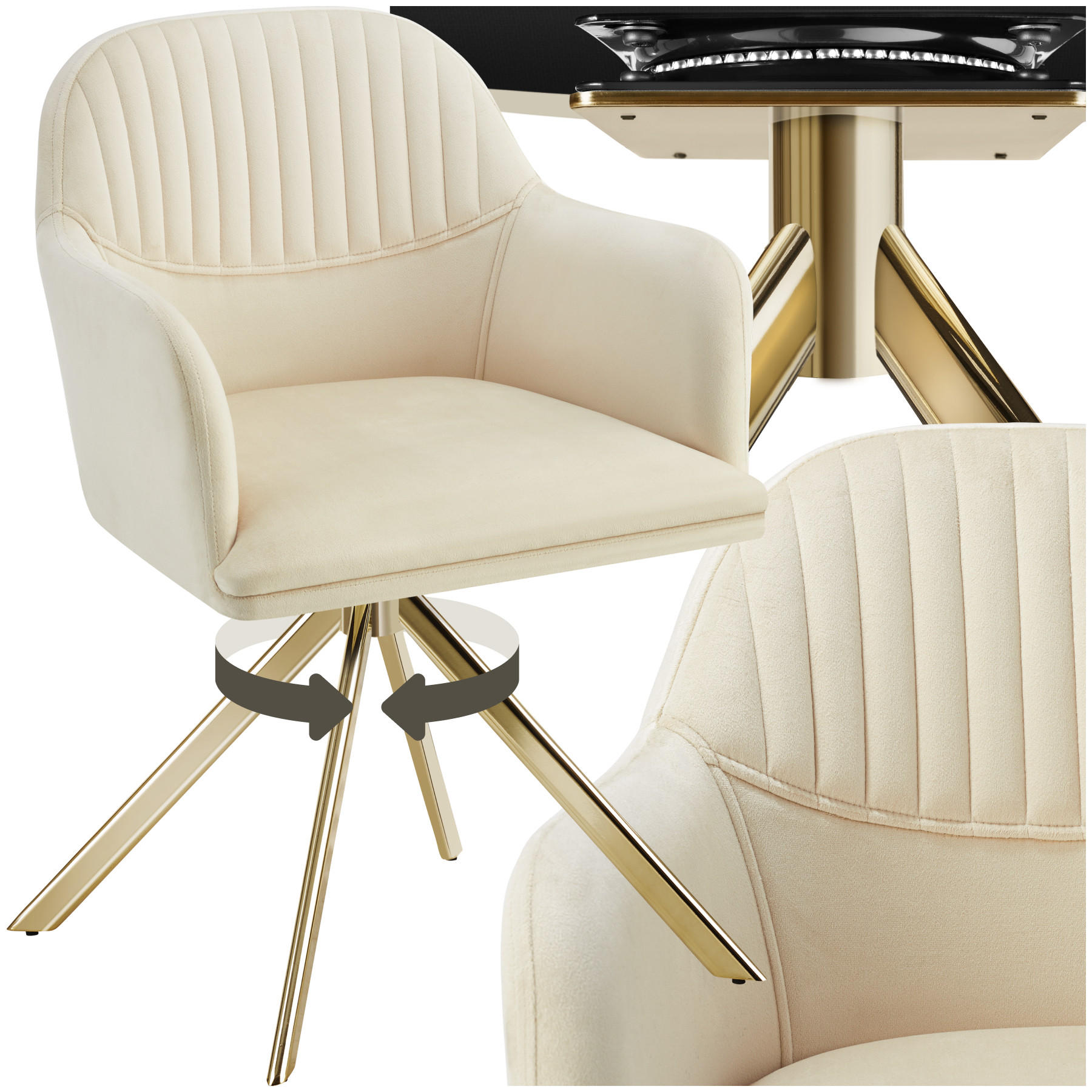 DREHSTUHL Lona 56 x 59 x 81 cm créme/gold - Goldfarben/Creme, Textil (56/81/59cm) - tectake