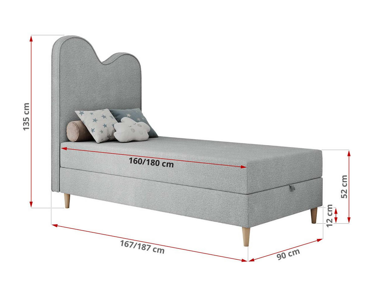 BOXBETT FLOW 90/180 Hellgrau Struktur - H3 - Hellgrau, Holz/Textil (90/180cm) - MKS