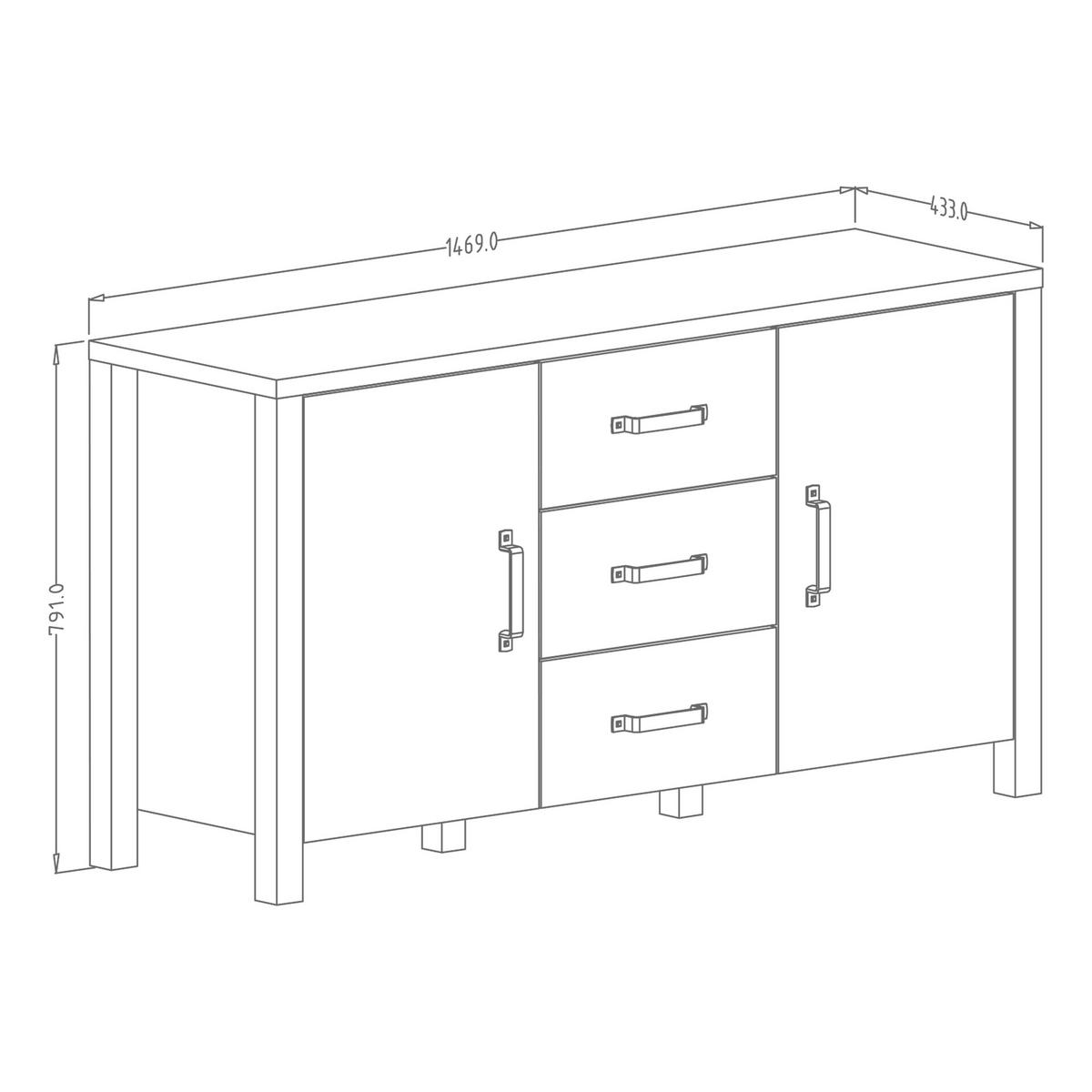 SIDEBOARD OLIVIERO 147/79/43 cm mit 3 Schubladen und 2 Türen Braun - Braun, Holzwerkstoff (147/79/43cm) - MASSENO