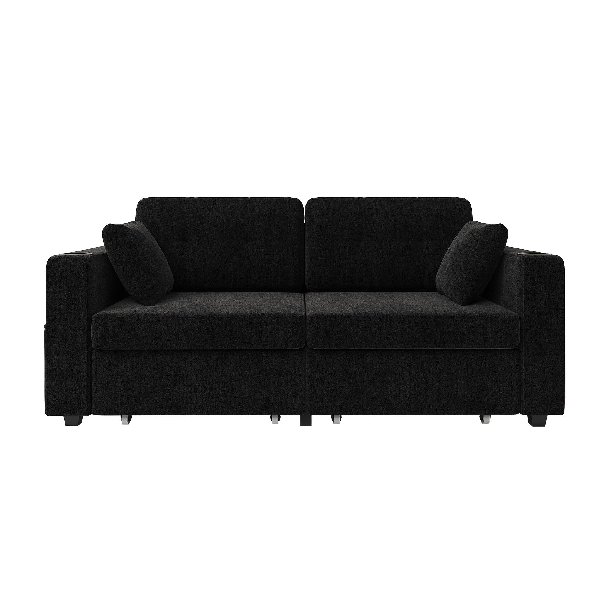 2-SITZER SOFA Chenille Schwarz mit USB und Stauraumschubladen - Schwarz, Textil/Metall (172/82/75cm) - WISHDOR