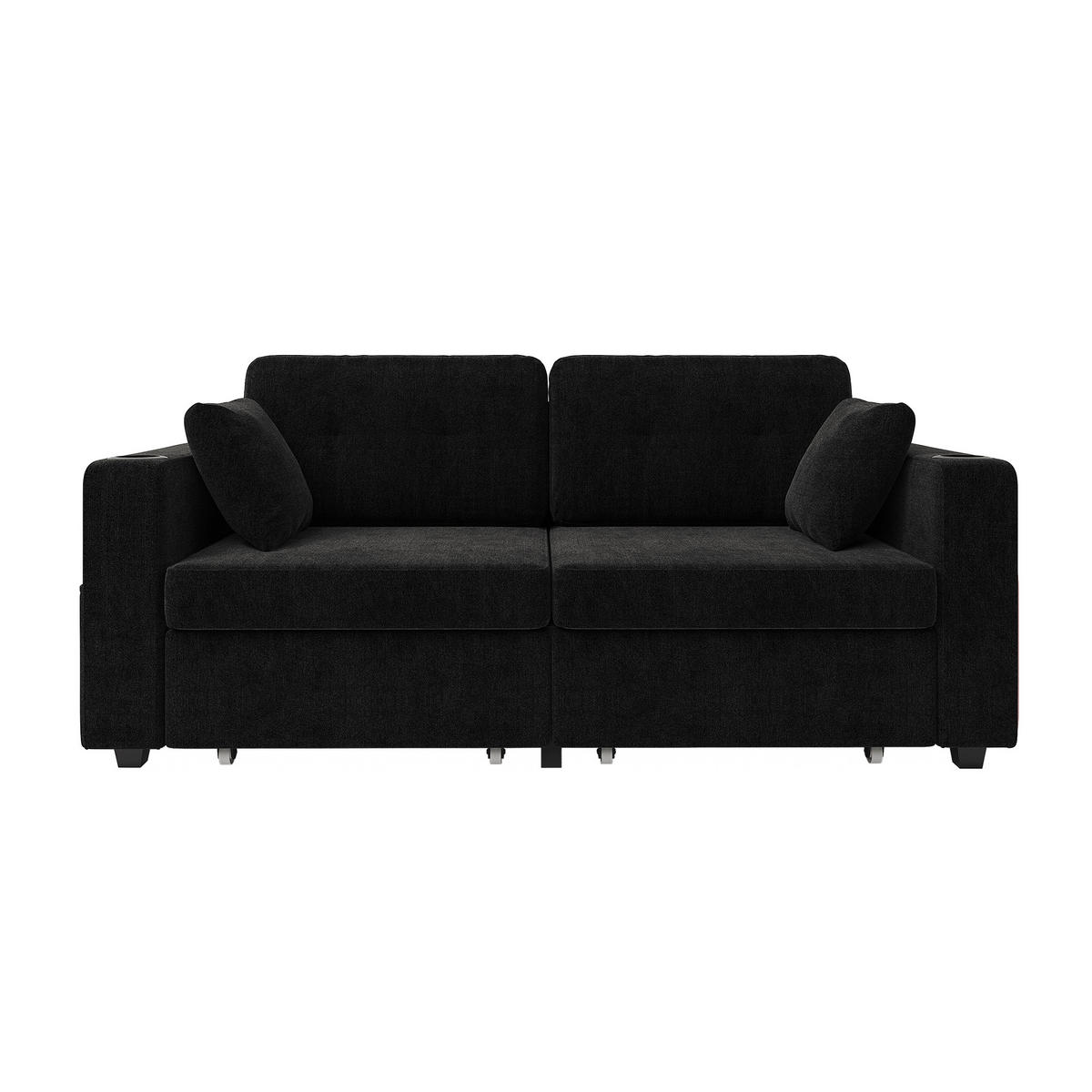 2-SITZER Sofa aus Chenille 172x75x82 cm in Schwarz mit USB & Stauraumschubladen - Schwarz, Textil (75/82/172cm) - Modfu