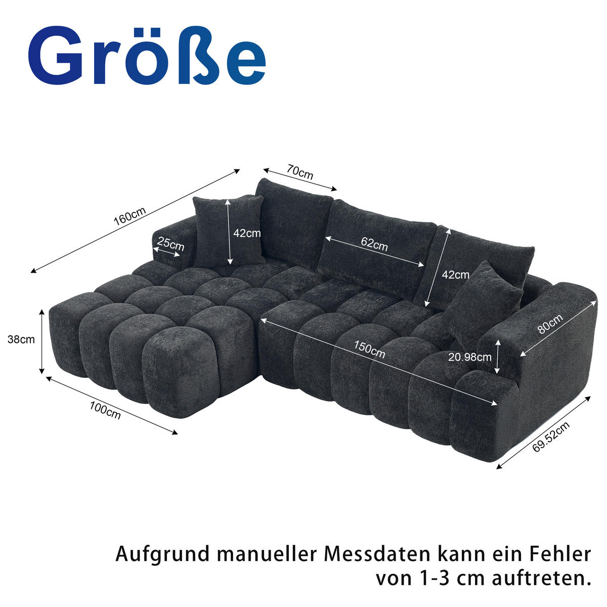 ECKSOFA L-Form 3-Sitzer in Dunkelgrau aus Samt mit linker Chaiselongue - Dunkelgrau, Textil (250/160cm) - CHICFURN