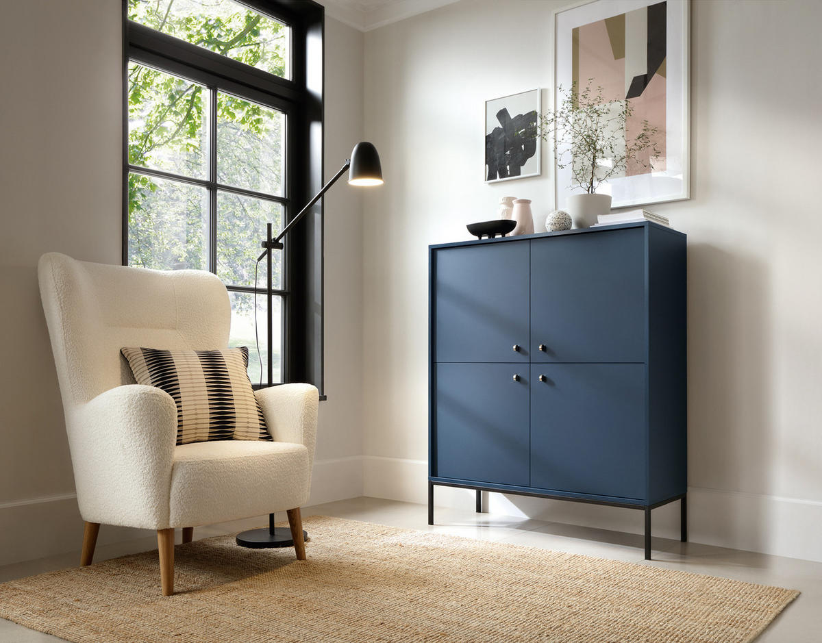 SIDEBOARD MONCTON KOM1-4D Metalgriffe, Dunkelblau - Dunkelblau, Holzwerkstoff/Kunststoff (104/125/39cm) - Komodee