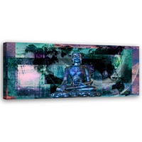 WANDBILD blaue buddha statue - Blau, Textil (90/30cm) - Feeby