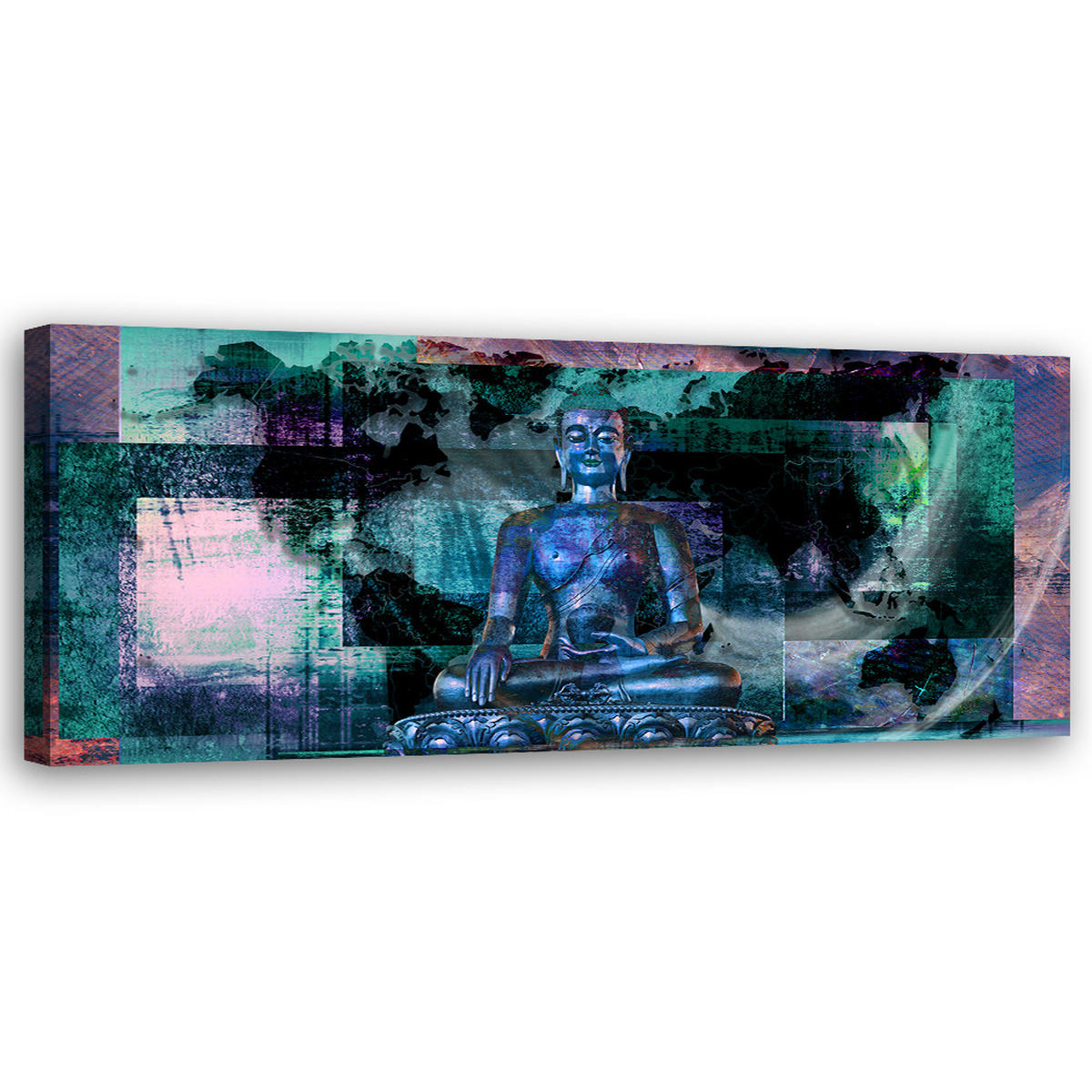WANDBILD blaue buddha statue - Blau, Textil (90/30cm) - Feeby