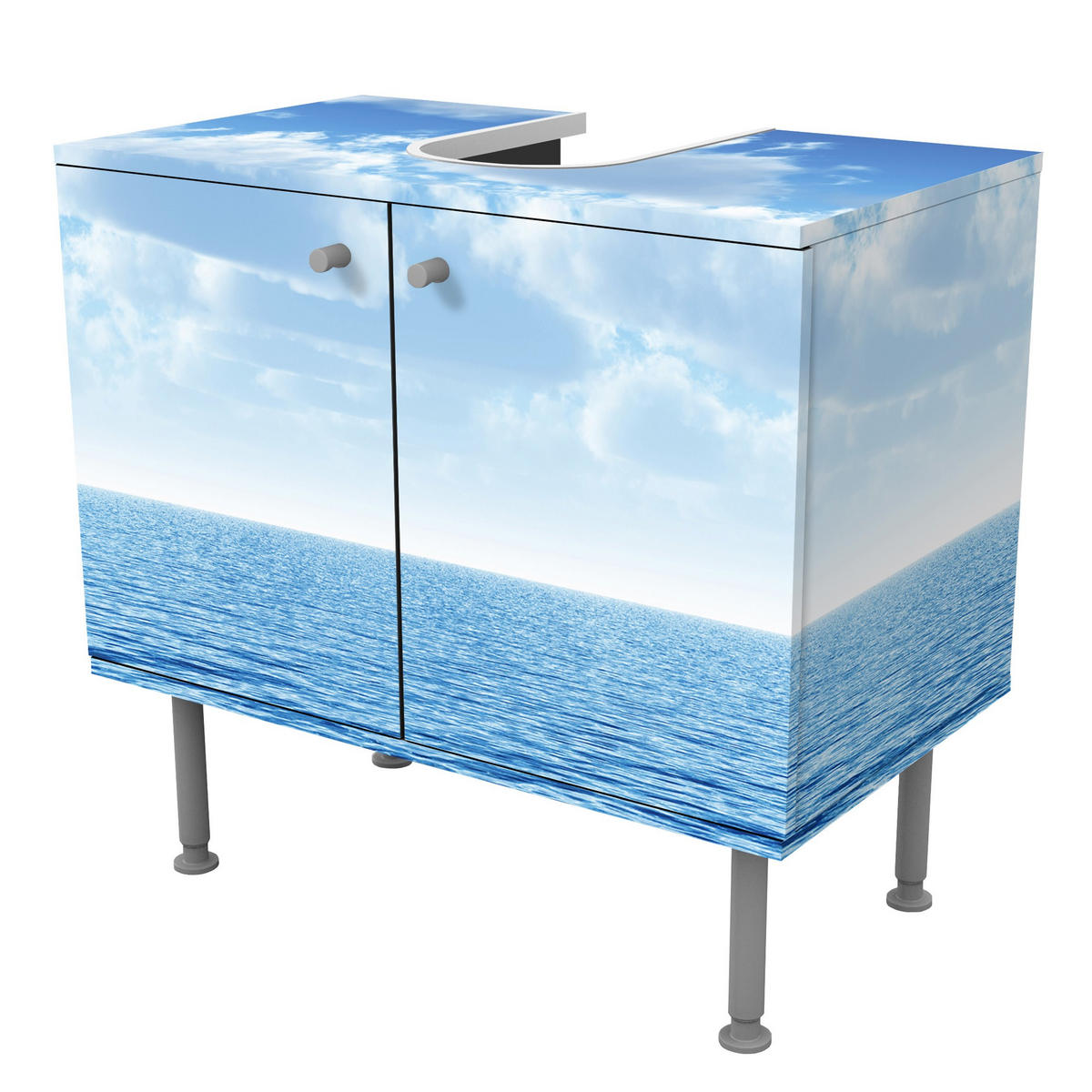 WASCHBECKENUNTERSCHRANK Shining Ocean 60/55/35 cm - Blau, Holzwerkstoff (60/55/35cm) - Bilderwelten