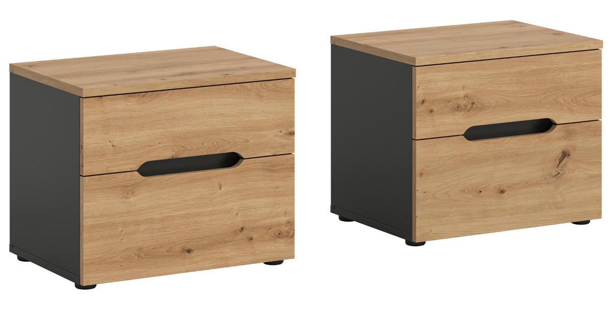 NACHTTISCH 2er Set Eiche Artisan, grau, Nachtkommode mit Schubkästen - Eiche Artisan/Grau, Holzwerkstoff/Metall (50/42/37cm) - Inn.Furn