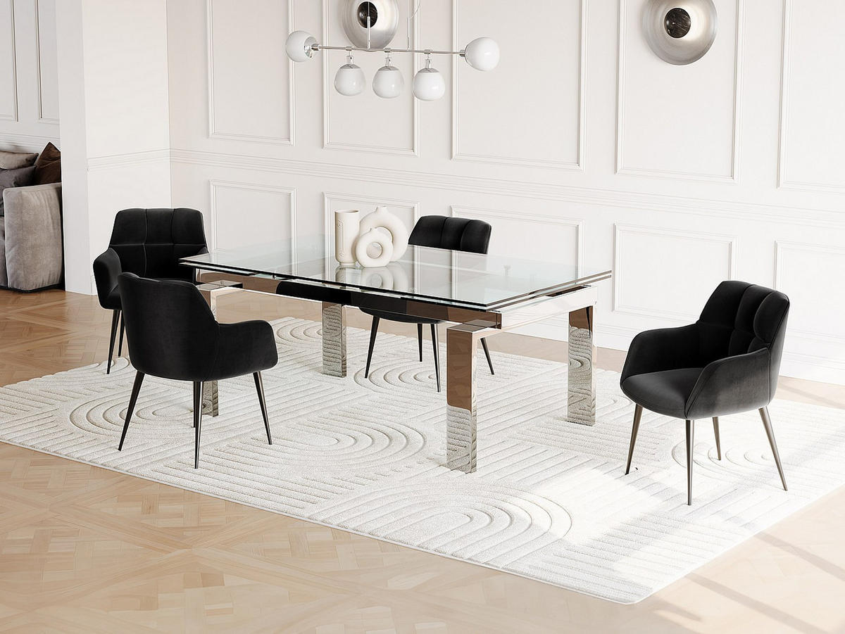 ESSTISCH ausziehbar - Glas & Metall - 8-10 Personen - LUBANA - Transparent/Silberfarben, Glas (100/270/76cm) - Vente-Unique