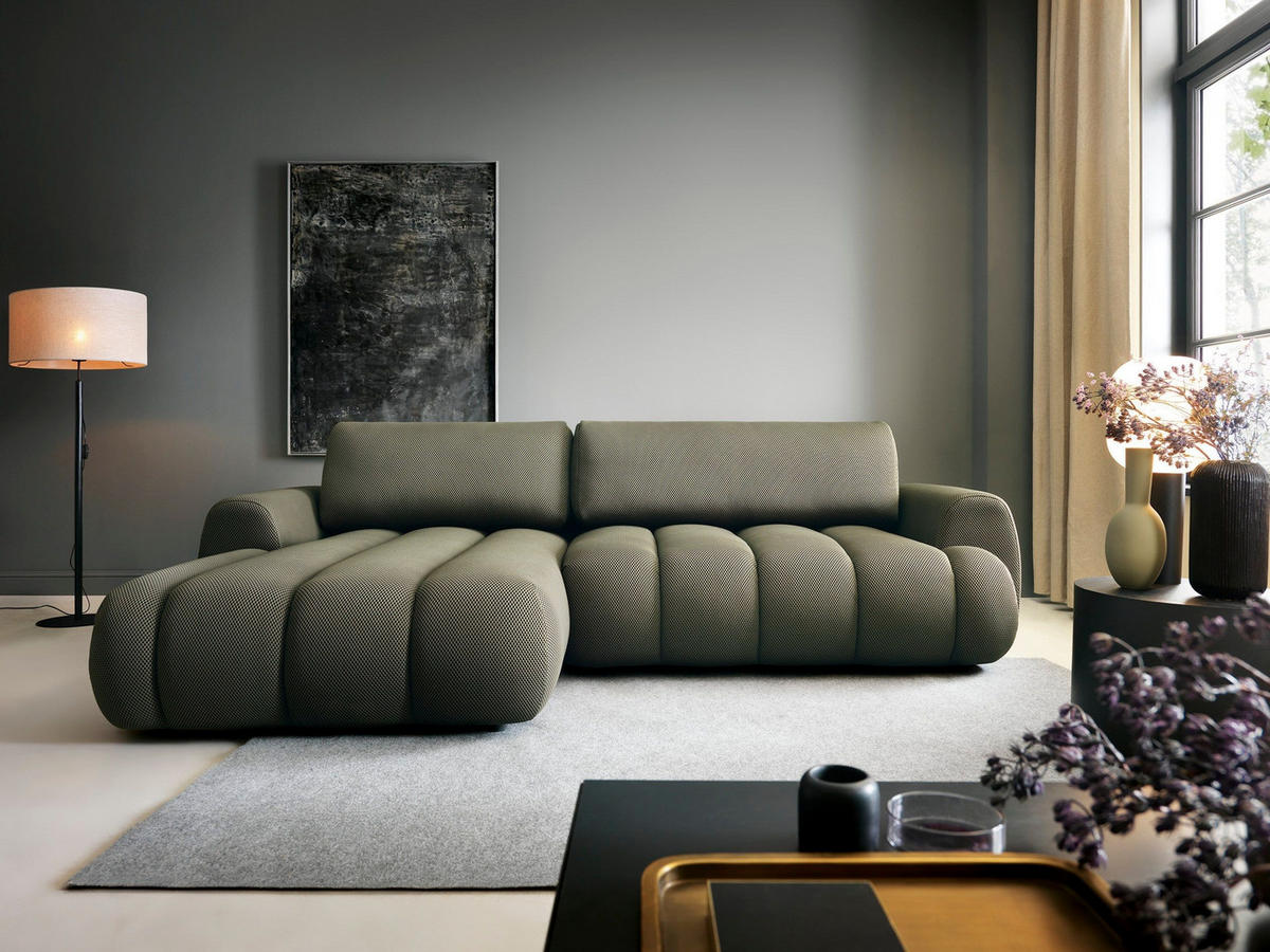 ECKSOFA SITO Grün Jersey mit Schlaffunktion - Grün, Holz (272/168cm) - MASSENO