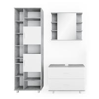 BADMÖBEL-SET Ilias Beton/Weiß 3 Teile, mit Hochschrank - Weiß/Grau, Holzwerkstoff (80.2/60.8/33cm) - Vicco