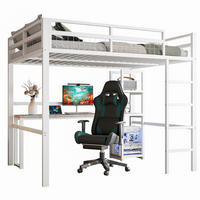 HOCHBETT 140/200 cm aus Metall/MDF mit Schreibtisch, Regalen und Steckdose mit USB-C Weiß - Weiß, Metall (140/200cm) - Modenvie