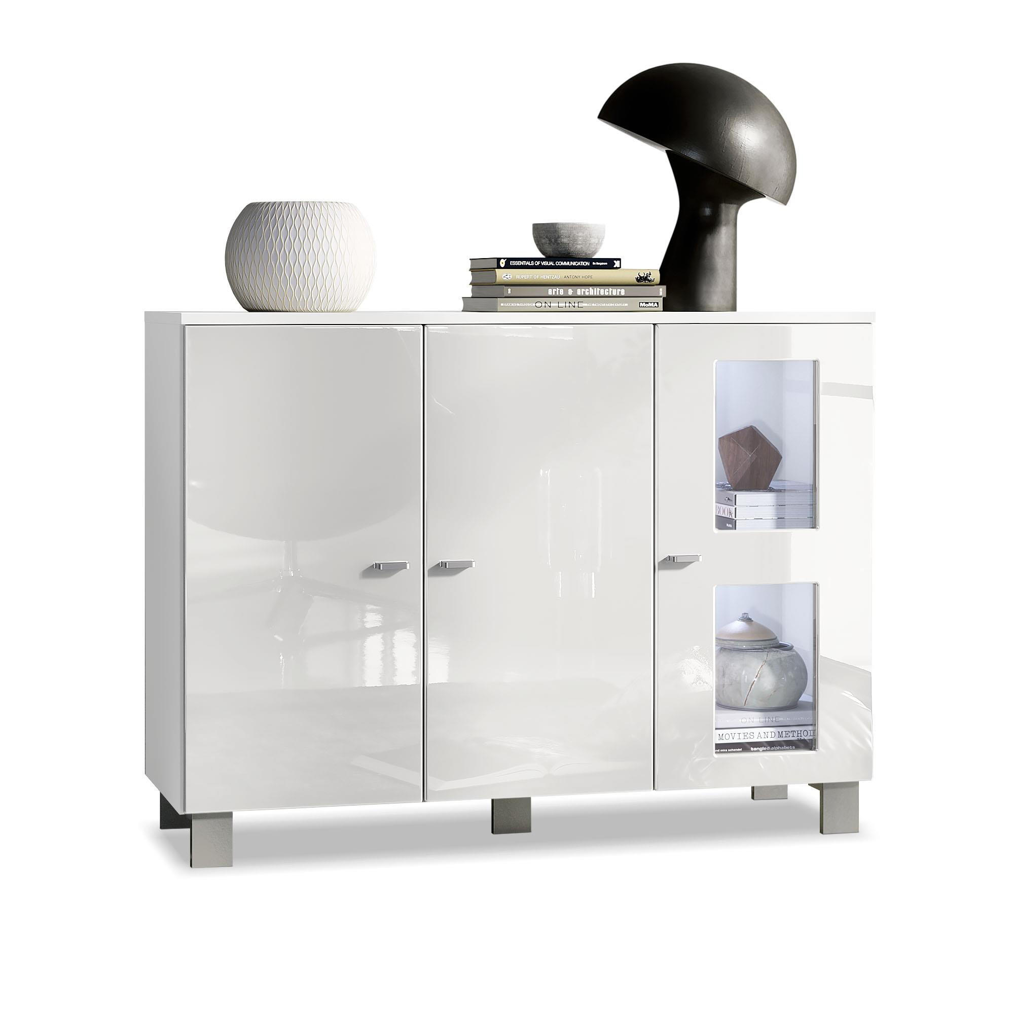 SIDEBOARD Denjo Tür in Weiß Hochglanz - Weiß Hochglanz, Holzwerkstoff (107/81/35cm) - Vladon