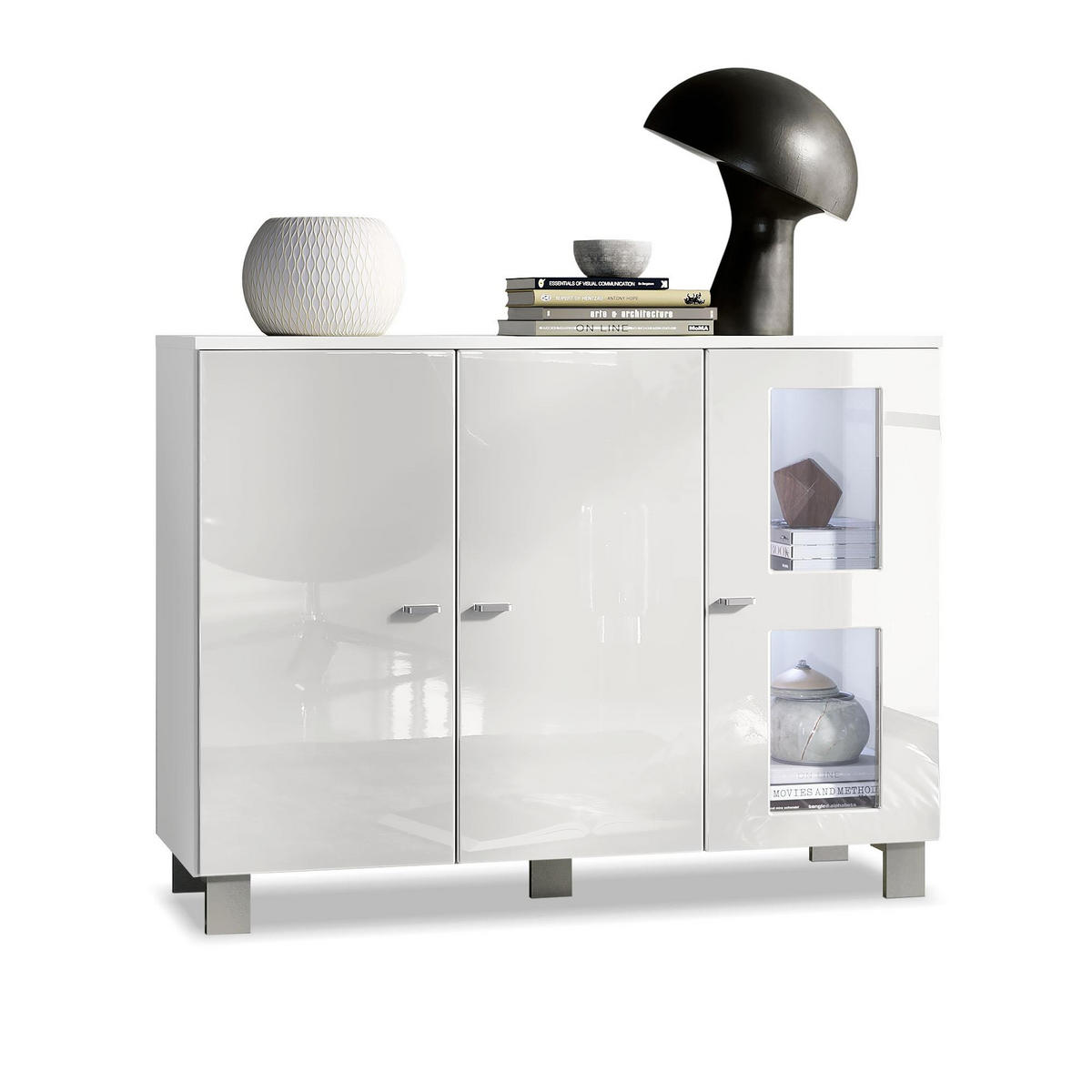 SIDEBOARD Denjo Tür in Weiß Hochglanz - Weiß Hochglanz, Holzwerkstoff (107/81/35cm) - Vladon