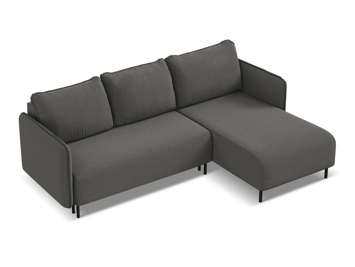 ECKSOFA mit Schlaffunktion Samt Stoff Grau - Dunkelgrau/Schwarz, Holz/Textil (236/162cm) - Makamii