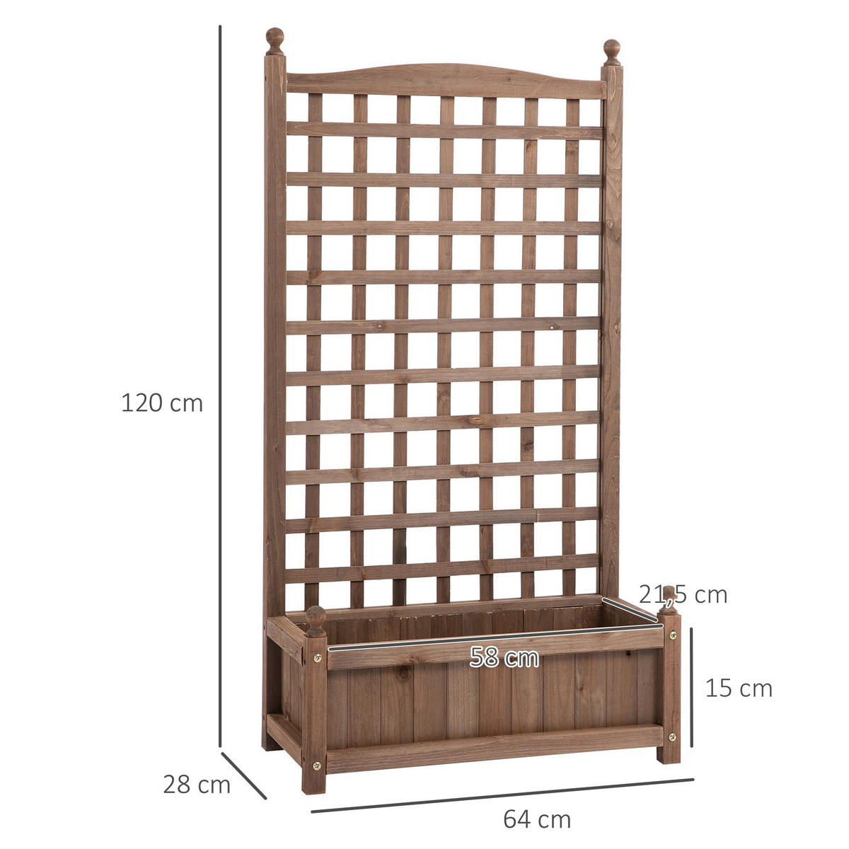 PFLANZKASTEN Blumenständer Rankkasten, mit Leckage-Löcher, Tannenholz, Dunkelbraun - Dunkelbraun, Holz (28/120/64cm) - Outsunny