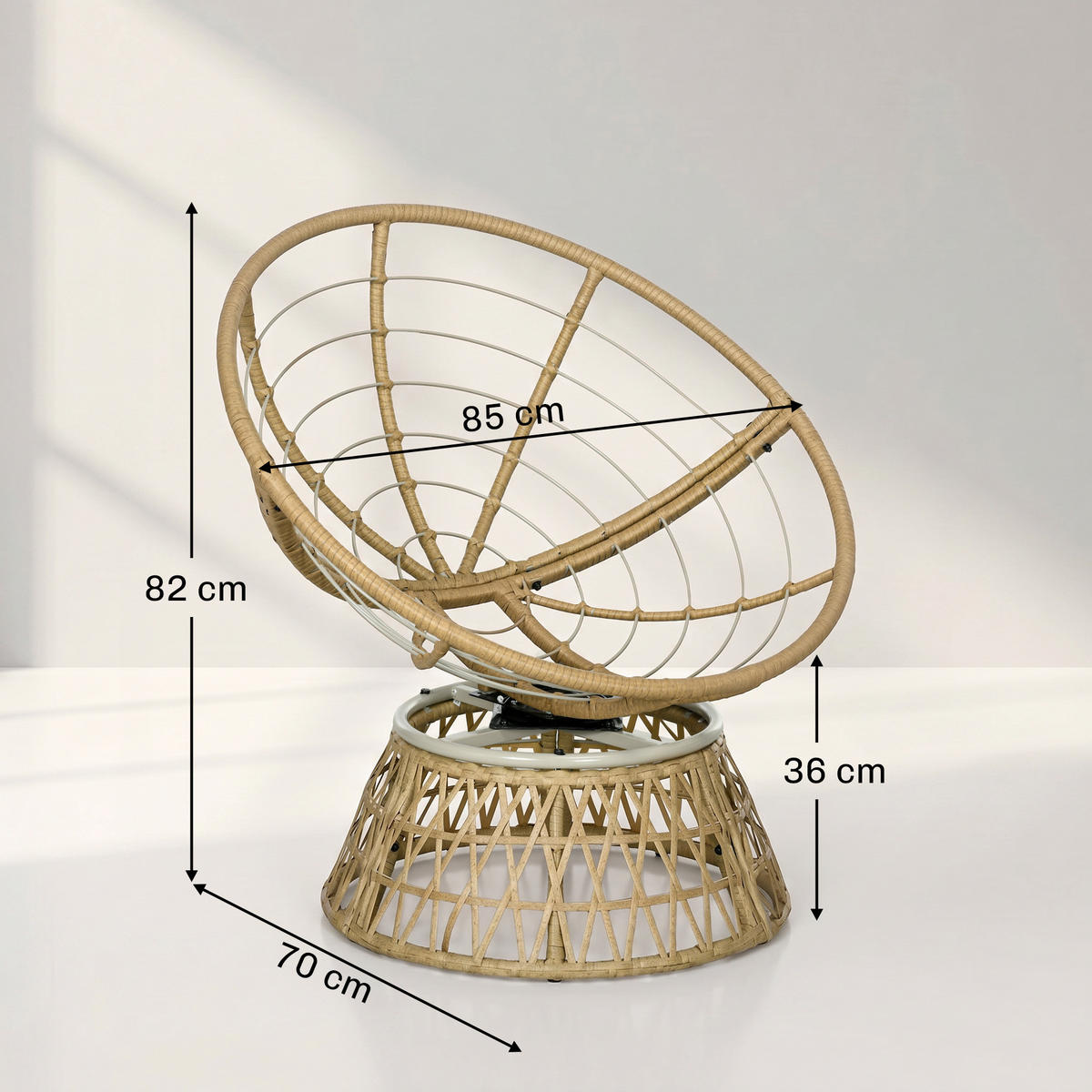 PAPASANSESSEL mit Polster 360 Grad Verstellbare Fußstütze 85 x 70 x 82 cm Khaki - Braun, Kunststoff (85/82/70cm) - Outsunny