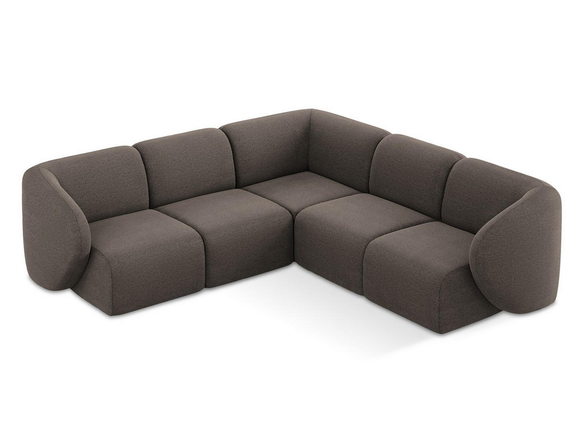 ECKSOFA Bouclé Stoff Braun - Schwarz/Mokka, Holzwerkstoff/Kunststoff (251/251cm) - Makamii