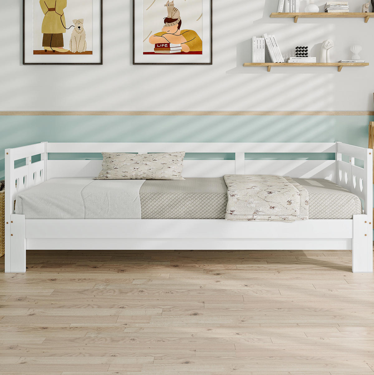 TAGESBETT 90/190 cm Weiß aus Kiefer massiv mit 2 Schlafgelegenheit - Weiß, Holzwerkstoff (90/190cm) - OKWISH