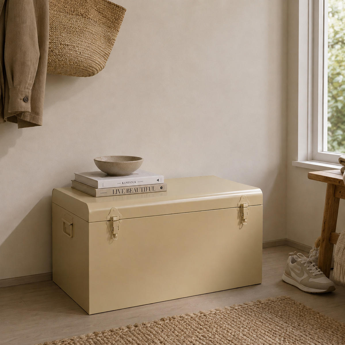 AUFBEWAHRUNGSTRUHE Box Large - Beige, Metall (60/35/40cm) - LOFT42