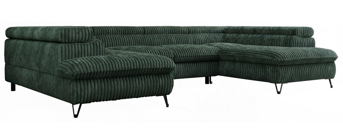WOHNLANDSCHAFT PETER U Cord Grün - Schwarz/Grün, Textil/Metall (346/76/208cm) - MKS