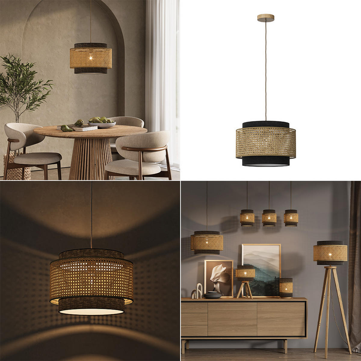 STROPNÍ SVÍTIDLO Morten Černá 45 x 31 cm - černá, přírodní materiály (45/45/31cm) - Vicco