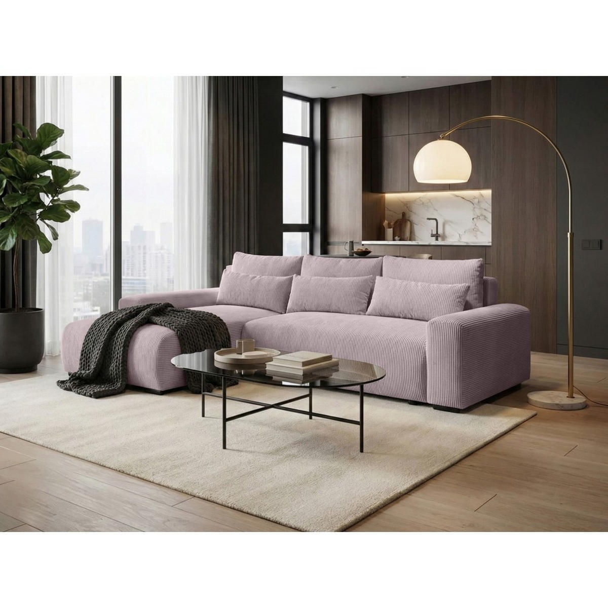 ECKSCHLAFSOFA Benny rosa links - Schwarz/Rosa, Kunststoff/Textil (271/185cm) - Beautysofa