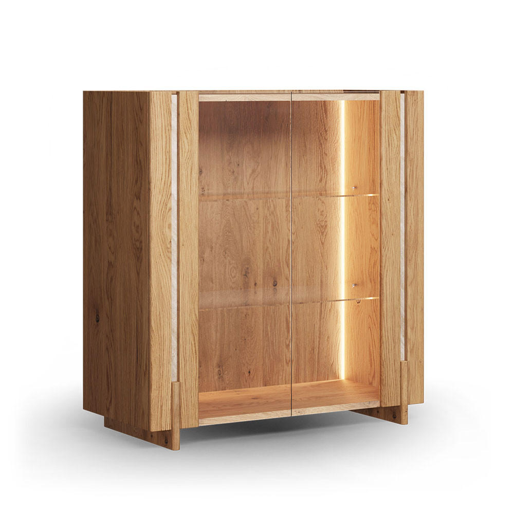VITRINE Travertino Wildeiche Natur / Travertin Naturstein 100 / 46 / 106cm - Wildeiche, Glas/Holz (100/106/46cm) - Feldmann-Wohnen